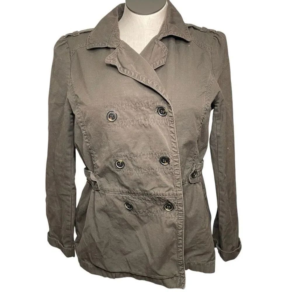 Vtg Y2K LOFT Womens Utility Double Breasted Jacket L Green Veronica Mars